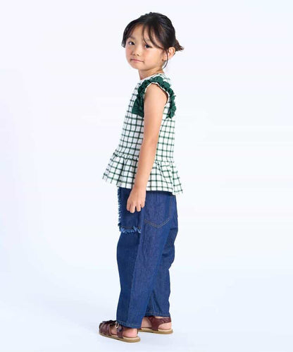 日本童裝 apres les cours 荷葉邊袖華夫格上衣 80-140cm 女童款 夏季 TOPS
