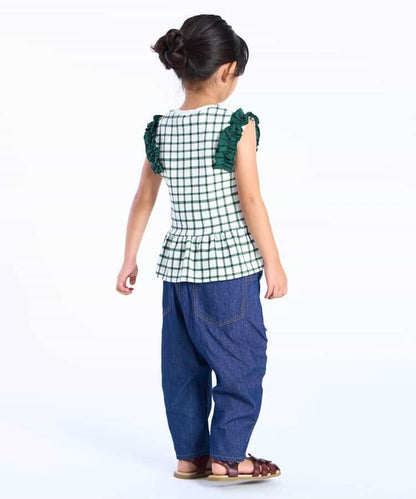 日本童裝 apres les cours 荷葉邊袖華夫格上衣 80-140cm 女童款 夏季 TOPS