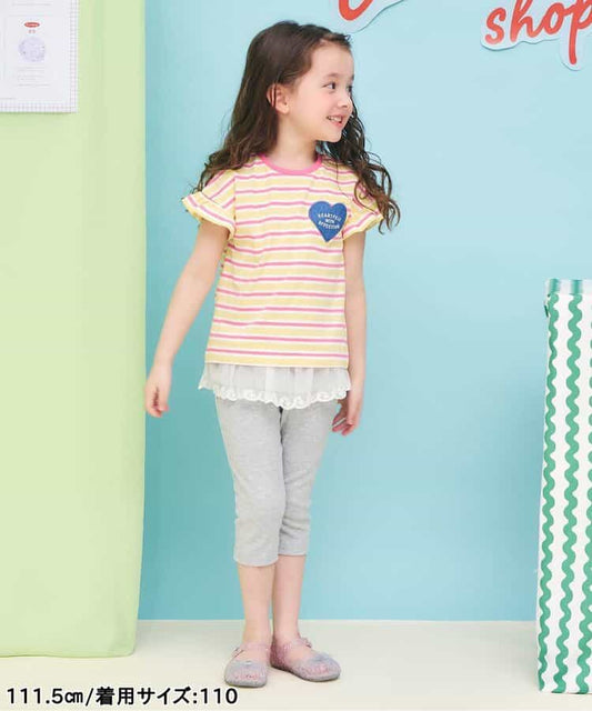 日本童裝 apres les cours 接觸冷感 蕾絲七分緊身褲 80-130cm 女童款 夏季 PANTS
