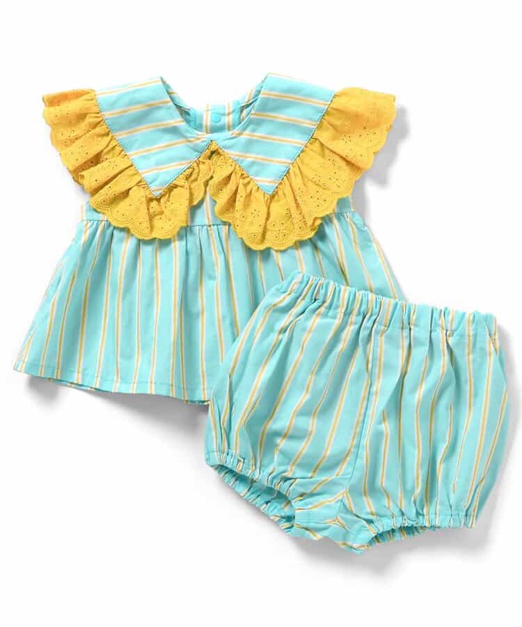 日本童裝 apres les cours 格紋條紋兩件套裝 70-80cm 女童款 夏季 TOPS  PANTS