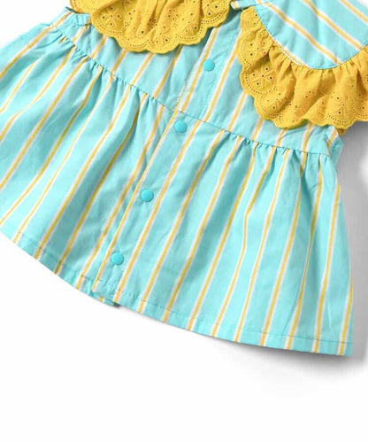日本童裝 apres les cours 格紋條紋兩件套裝 70-80cm 女童款 夏季 TOPS  PANTS