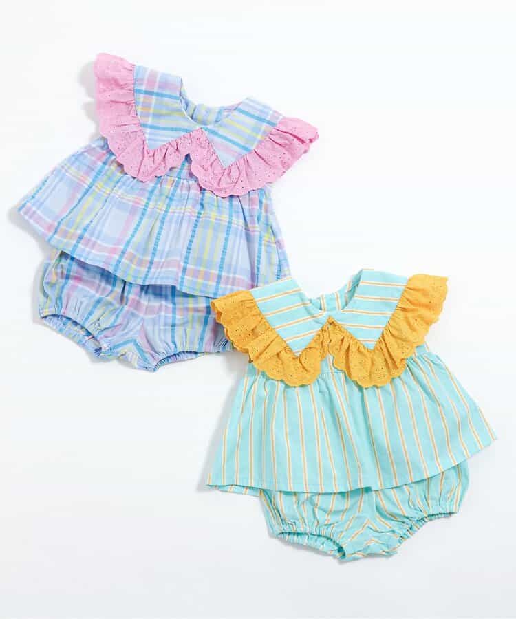 日本童裝 apres les cours 格紋條紋兩件套裝 70-80cm 女童款 夏季 TOPS  PANTS