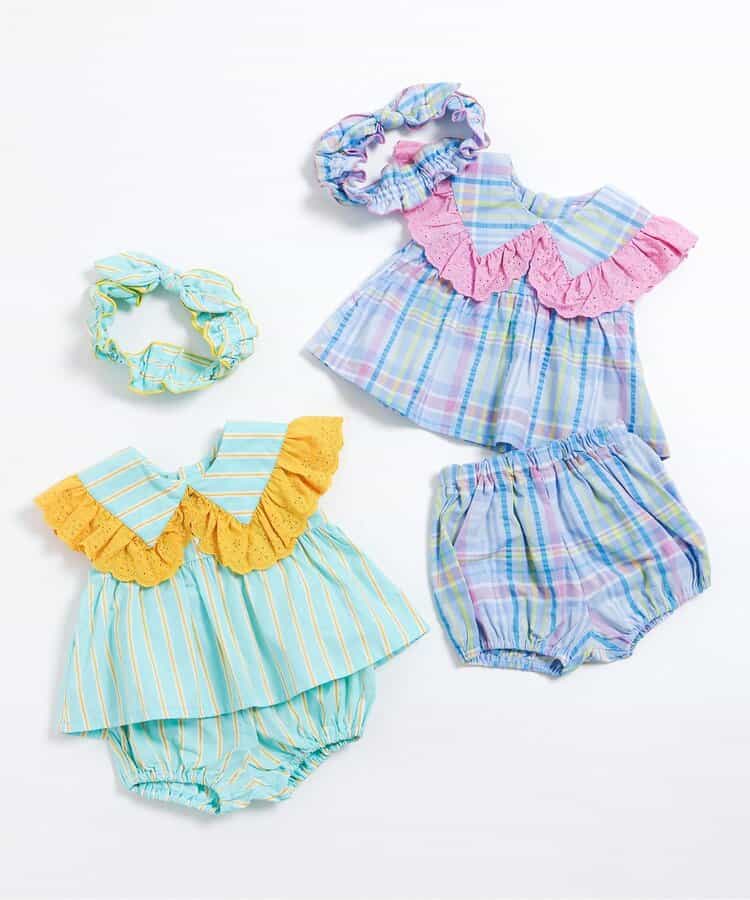 日本童裝 apres les cours 格紋條紋兩件套裝 70-80cm 女童款 夏季 TOPS  PANTS