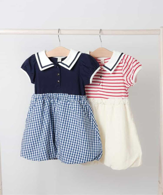 日本童裝 apres les cours 水手領泡泡連身裙 80-140cm 女童款 夏季 DRESSES