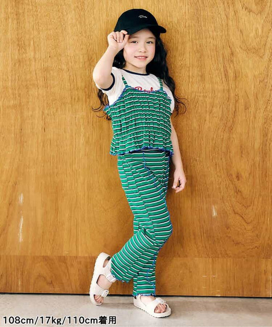 日本童裝 apres les cours 條紋上衣及吊帶兩件套裝 90-140cm 女童款 夏季 TOPS