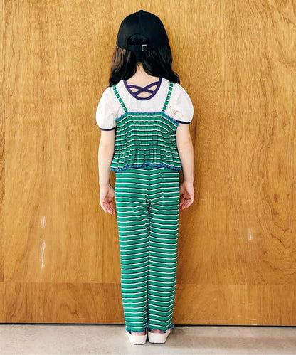 日本童裝 apres les cours 條紋上衣及吊帶兩件套裝 90-140cm 女童款 夏季 TOPS