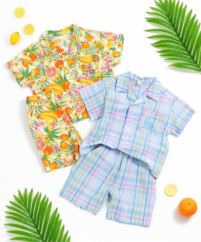 日本童裝 apres les cours 熱帶風情兩件套裝 80-130cm 男童款 夏季 TOPS PANTS