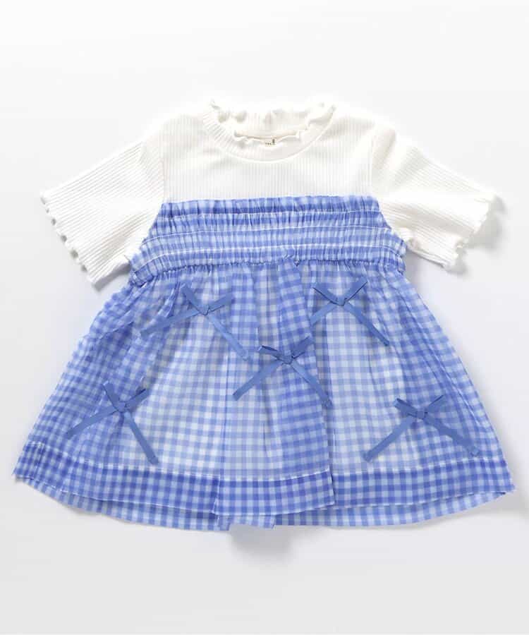 日本童裝 apres les cours 格紋皺褶緞帶上衣 80-140cm 女童款 夏季 TOPS