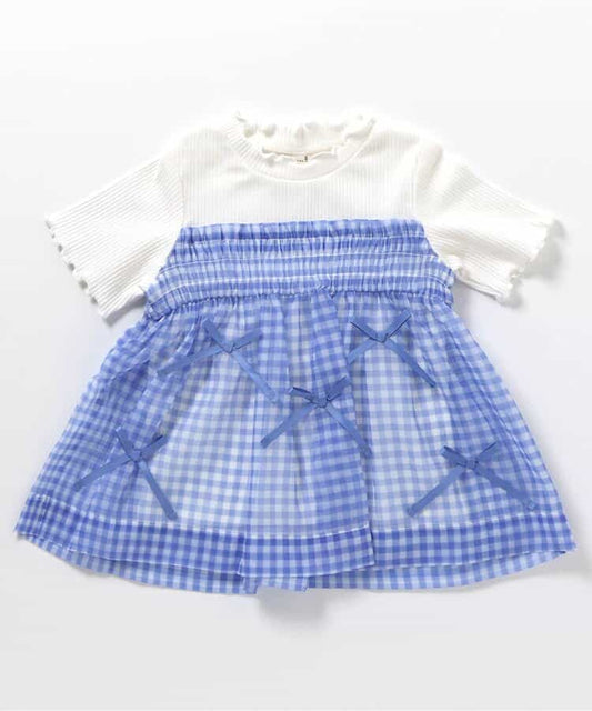 日本童裝 apres les cours 格紋皺褶緞帶上衣 80-140cm 女童款 夏季 TOPS