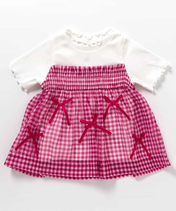 日本童裝 apres les cours 格紋皺褶緞帶上衣 80-140cm 女童款 夏季 TOPS