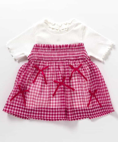 日本童裝 apres les cours 格紋皺褶緞帶上衣 80-140cm 女童款 夏季 TOPS