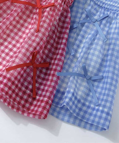 日本童裝 apres les cours 格紋皺褶緞帶上衣 80-140cm 女童款 夏季 TOPS