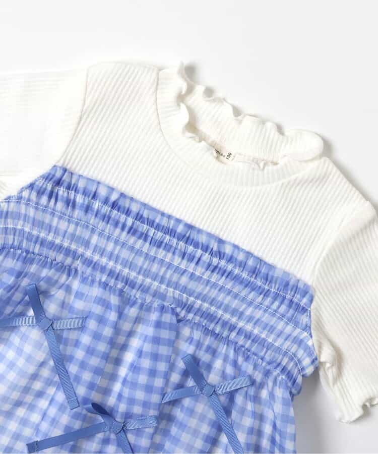 日本童裝 apres les cours 格紋皺褶緞帶上衣 80-140cm 女童款 夏季 TOPS