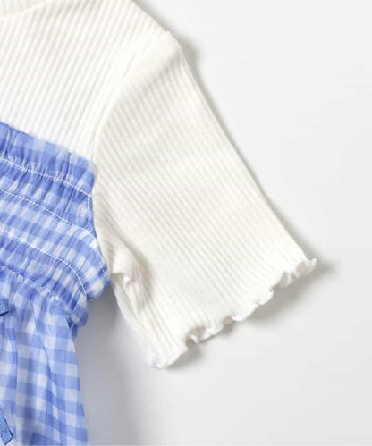 日本童裝 apres les cours 格紋皺褶緞帶上衣 80-140cm 女童款 夏季 TOPS