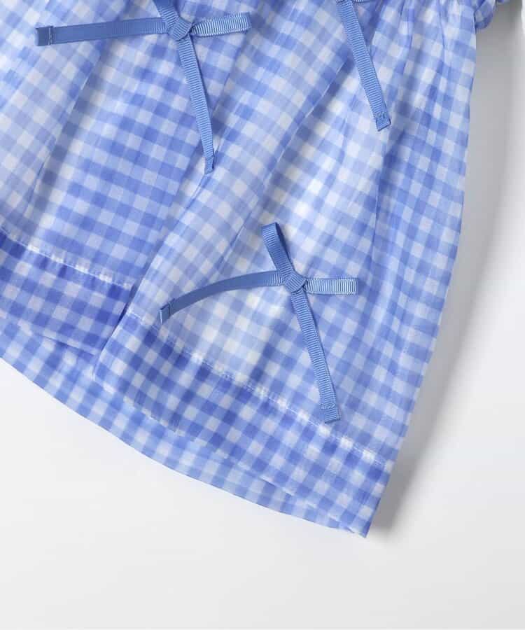 日本童裝 apres les cours 格紋皺褶緞帶上衣 80-140cm 女童款 夏季 TOPS