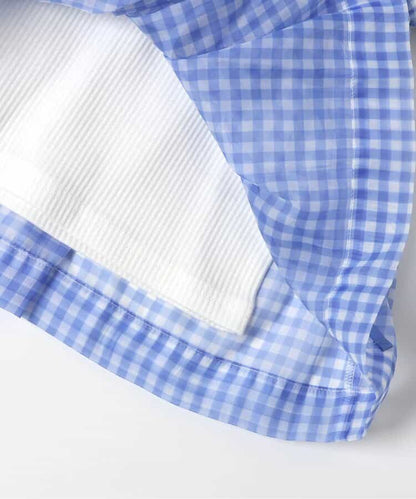 日本童裝 apres les cours 格紋皺褶緞帶上衣 80-140cm 女童款 夏季 TOPS