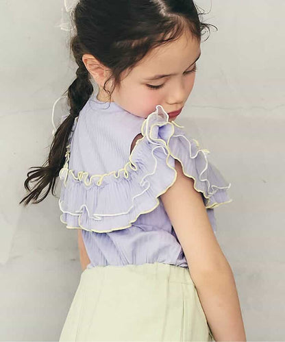日本童裝 apres les cours 露肩薄紗撞色上衣 80-140cm 女童款 夏季 TOPS