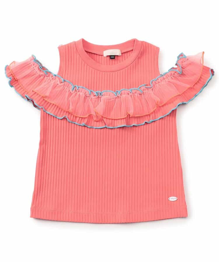 日本童裝 apres les cours 露肩薄紗撞色上衣 80-140cm 女童款 夏季 TOPS