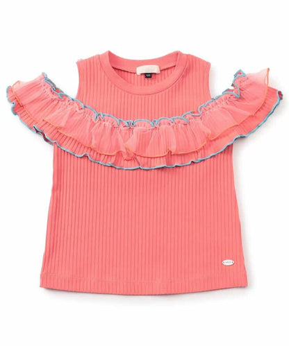 日本童裝 apres les cours 露肩薄紗撞色上衣 80-140cm 女童款 夏季 TOPS