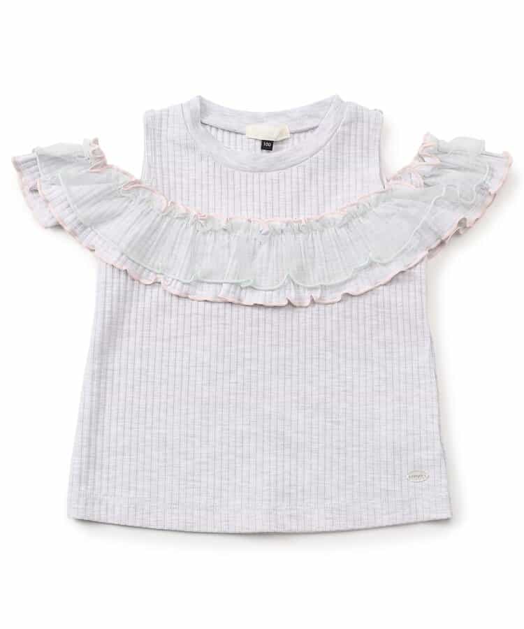 日本童裝 apres les cours 露肩薄紗撞色上衣 80-140cm 女童款 夏季 TOPS