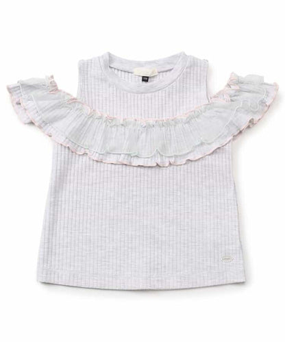 日本童裝 apres les cours 露肩薄紗撞色上衣 80-140cm 女童款 夏季 TOPS
