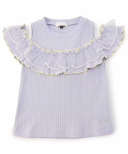 日本童裝 apres les cours 露肩薄紗撞色上衣 80-140cm 女童款 夏季 TOPS