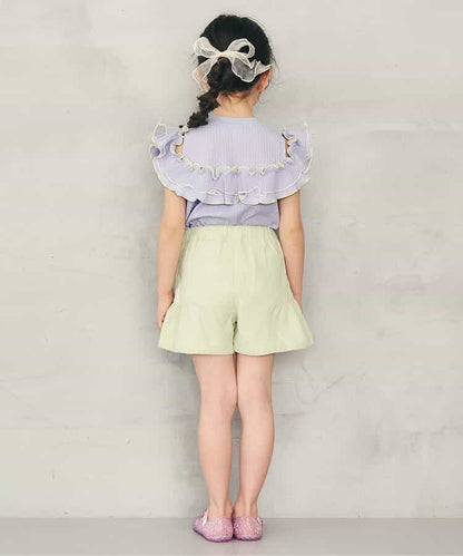 日本童裝 apres les cours 露肩薄紗撞色上衣 80-140cm 女童款 夏季 TOPS