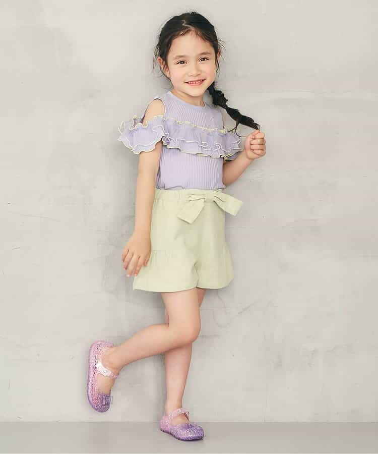 日本童裝 apres les cours 露肩薄紗撞色上衣 80-140cm 女童款 夏季 TOPS