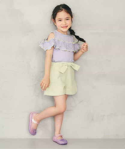 日本童裝 apres les cours 露肩薄紗撞色上衣 80-140cm 女童款 夏季 TOPS