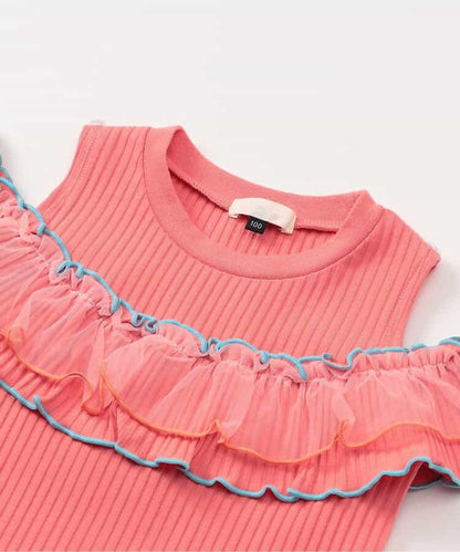 日本童裝 apres les cours 露肩薄紗撞色上衣 80-140cm 女童款 夏季 TOPS
