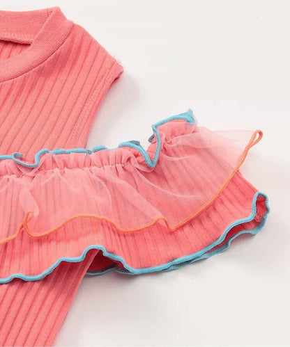 日本童裝 apres les cours 露肩薄紗撞色上衣 80-140cm 女童款 夏季 TOPS