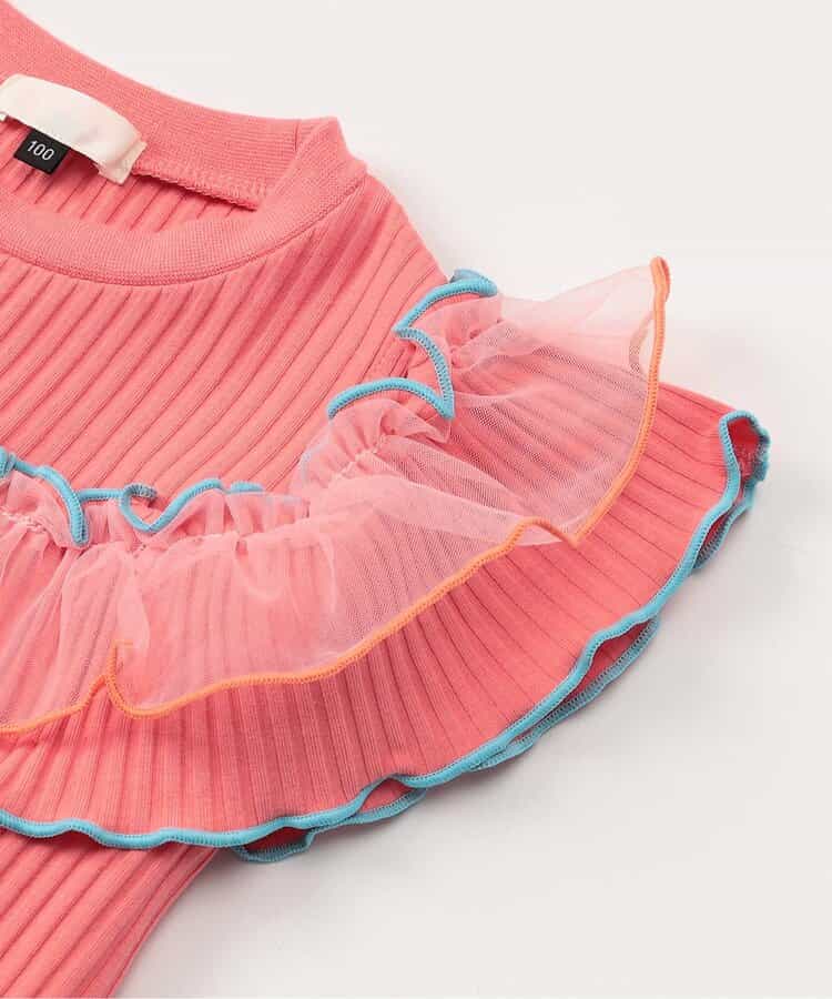 日本童裝 apres les cours 露肩薄紗撞色上衣 80-140cm 女童款 夏季 TOPS
