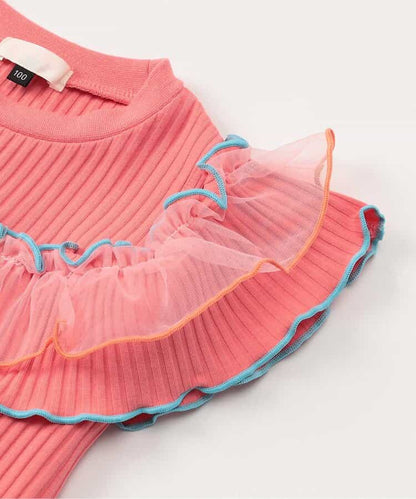 日本童裝 apres les cours 露肩薄紗撞色上衣 80-140cm 女童款 夏季 TOPS