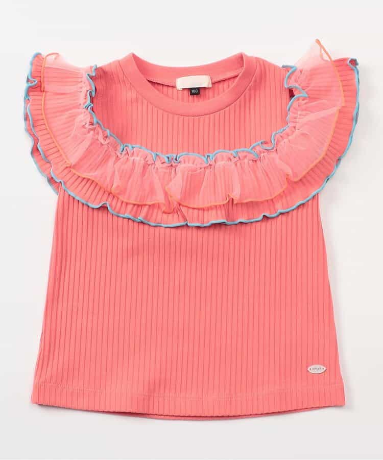 日本童裝 apres les cours 露肩薄紗撞色上衣 80-140cm 女童款 夏季 TOPS