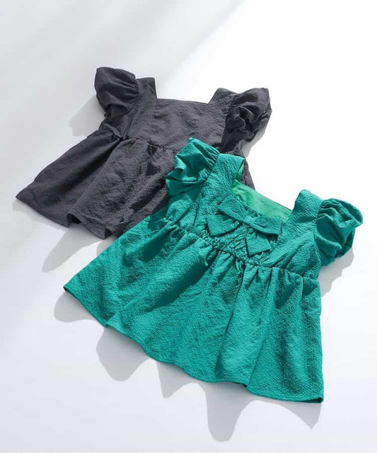 日本童裝 apres les cours 泡泡袖露背緞帶襯衫 80-140cm 女童款 夏季 TOPS