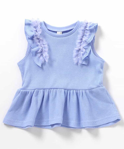 日本童裝 apres les cours 華夫格荷葉邊薄紗上衣 80-140cm 女童款 夏季 TOPS