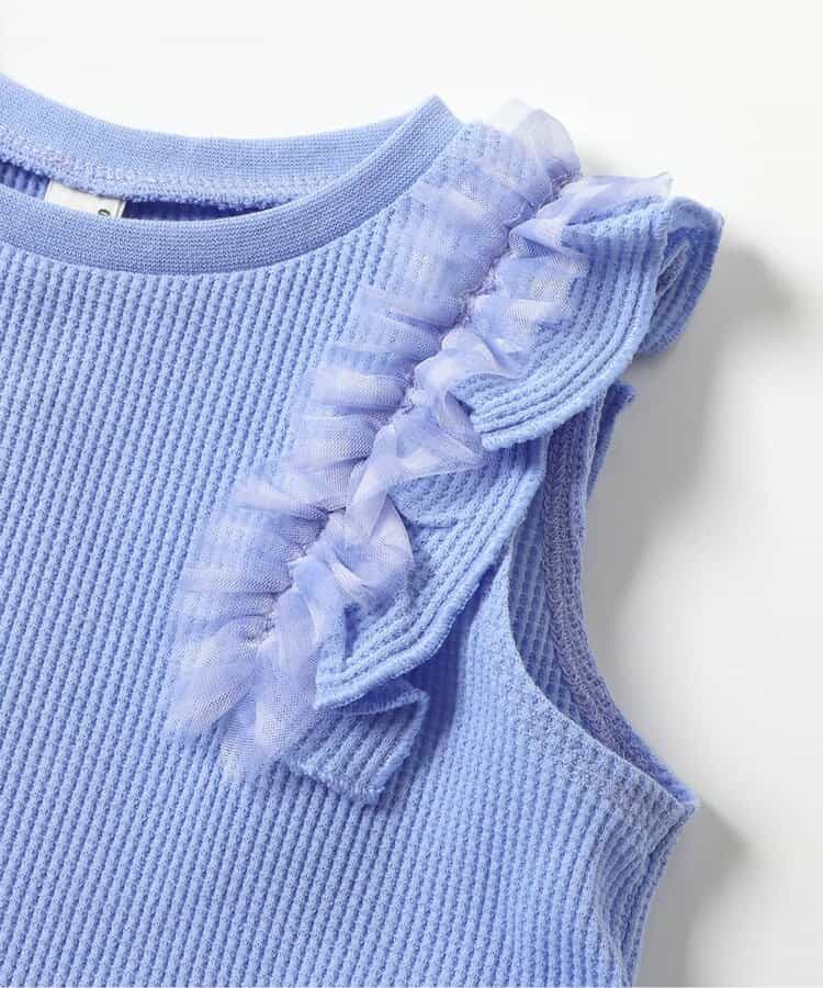 日本童裝 apres les cours 華夫格荷葉邊薄紗上衣 80-140cm 女童款 夏季 TOPS