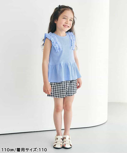 日本童裝 apres les cours 華夫格荷葉邊薄紗上衣 80-140cm 女童款 夏季 TOPS