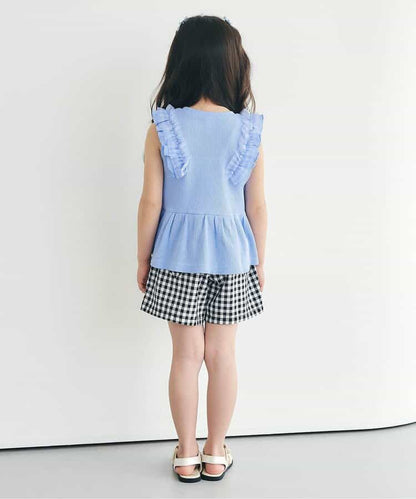 日本童裝 apres les cours 華夫格荷葉邊薄紗上衣 80-140cm 女童款 夏季 TOPS