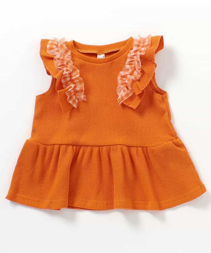 日本童裝 apres les cours 華夫格荷葉邊薄紗上衣 80-140cm 女童款 夏季 TOPS