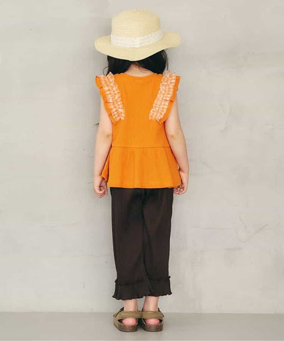 日本童裝 apres les cours 華夫格荷葉邊薄紗上衣 80-140cm 女童款 夏季 TOPS