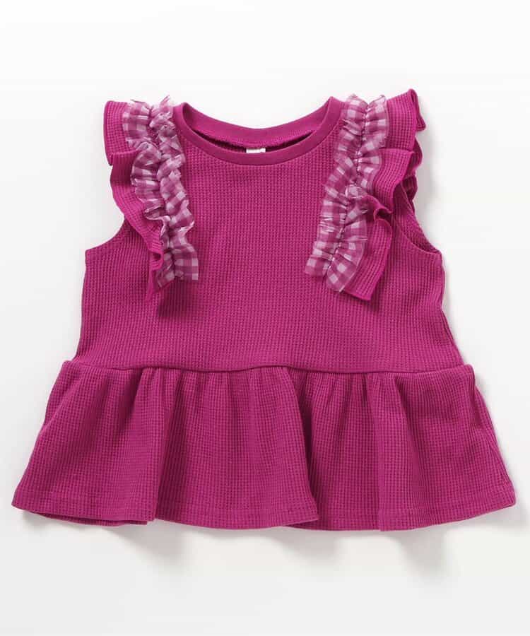 日本童裝 apres les cours 華夫格荷葉邊薄紗上衣 80-140cm 女童款 夏季 TOPS