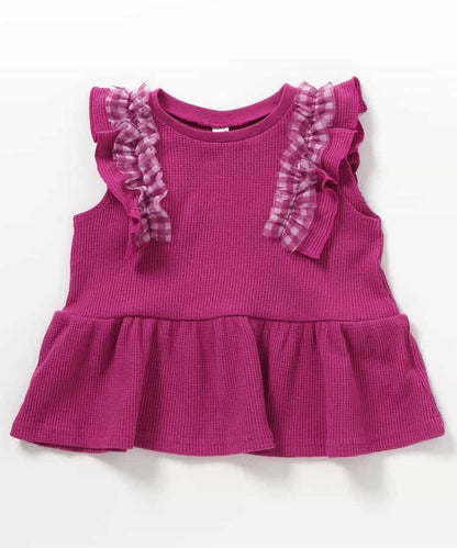日本童裝 apres les cours 華夫格荷葉邊薄紗上衣 80-140cm 女童款 夏季 TOPS