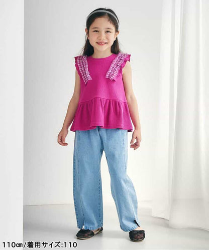 日本童裝 apres les cours 華夫格荷葉邊薄紗上衣 80-140cm 女童款 夏季 TOPS
