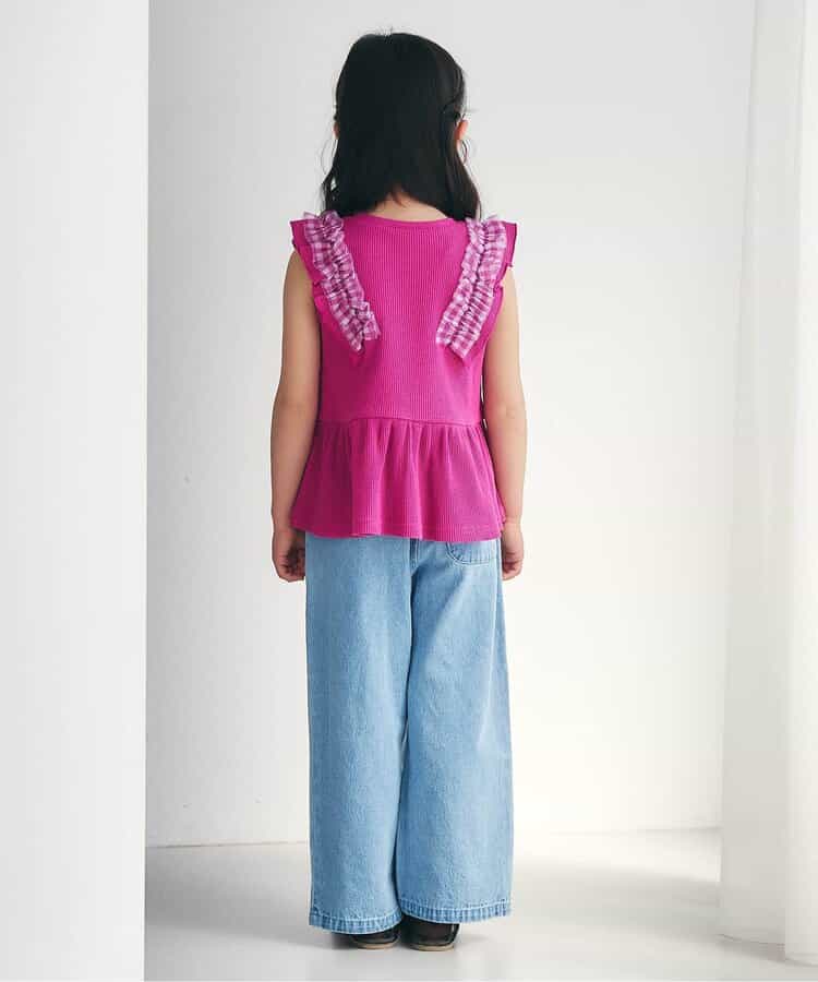 日本童裝 apres les cours 華夫格荷葉邊薄紗上衣 80-140cm 女童款 夏季 TOPS