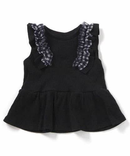 日本童裝 apres les cours 華夫格荷葉邊薄紗上衣 80-140cm 女童款 夏季 TOPS