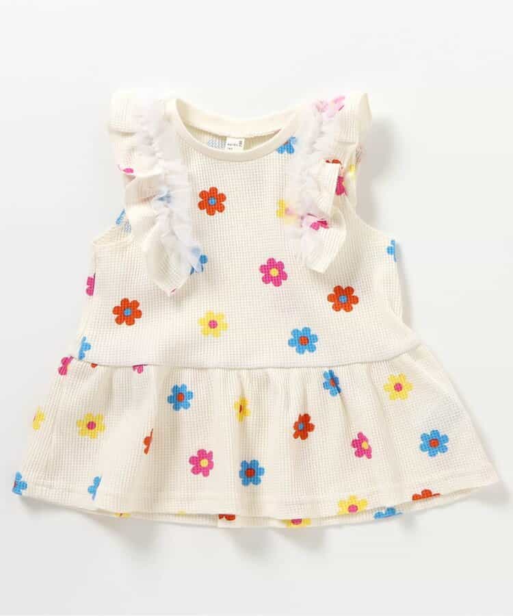 日本童裝 apres les cours 華夫格荷葉邊薄紗上衣 80-140cm 女童款 夏季 TOPS