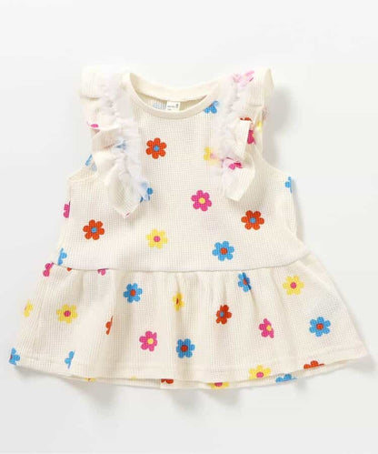 日本童裝 apres les cours 華夫格荷葉邊薄紗上衣 80-140cm 女童款 夏季 TOPS
