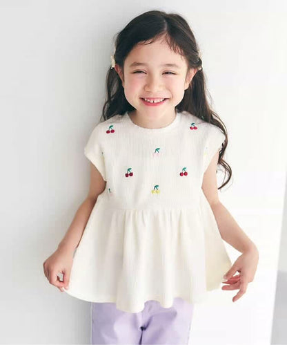 日本童裝 apres les cours 刺繡荷葉邊上衣 80-140cm 女童款 夏季 TOPS