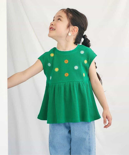 日本童裝 apres les cours 刺繡荷葉邊上衣 80-140cm 女童款 夏季 TOPS